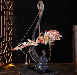A beautifully crafted hanger display for a Hairpin Sword Metal Model, featuring an elegant black and gold stand with intricate designs. The display showcases vibrant colors and decorative elements, ideal for collectors and DIY enthusiasts. Perfect for showcasing models in a stylish manner.