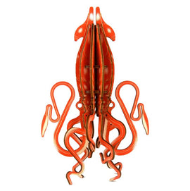 A vibrant orange giant squid model from the Mollusca series by JCR Work. The model showcases intricate details with stylized tentacles and a sleek body design, perfect for DIY enthusiasts.