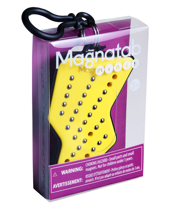 Magnatab Minis by PlayMonster is a fun and interactive fidget toy. It features a bright yellow star shape with small magnetic balls that can be drawn up with a stylus, providing a sensory and creative experience for children ages 3 and up.