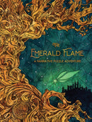 The Emerald Flame by Postcurious is a beautifully illustrated narrative puzzle game featuring intricate artwork of a fantastical tree and whimsical elements against a starry night sky. The title is elegantly displayed in gold lettering, presenting an adventure for puzzle lovers.