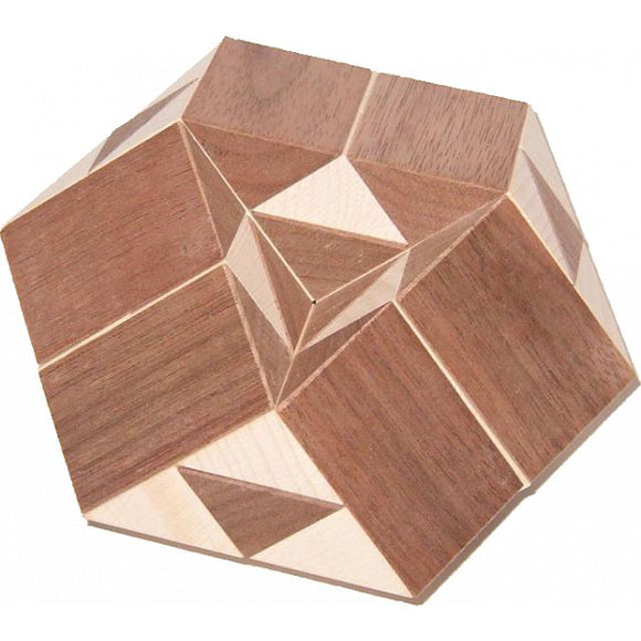 VINCO UFO mechanical puzzle featuring a geometric design with various wooden pieces in light and dark shades. The puzzle consists of interlocking shapes, perfect for enhancing problem-solving skills and providing hours of engaging fun.