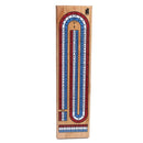 Cribbage 3 Track board game by John N. Hansen Co. Inc. featuring three distinct tracks for scoring with a mix of red and blue pegs on a wood surface. Ideal for classic gameplay with family and friends.