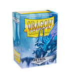 Dragon Shields Matte Petrol: A sleek packaging displaying 100 standard size card sleeves. The front features a striking blue and silver dragon design, perfect for protecting collectible cards.