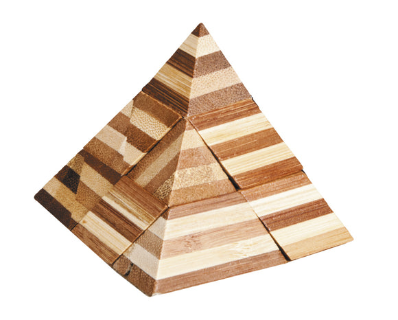 The Pyramid Bamboo Puzzle by Fridolin is a beautifully crafted mechanical puzzle designed in the shape of a pyramid. It is made from eco-friendly bamboo wood, featuring a unique combination of earthy tones and textured patterns that create an aesthetically pleasing appearance. The puzzle challenges the mind and hand-eye coordination as users manipulate the pieces to create the complete pyramid structure.