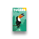 The Tucano game by Helvetiq features a colorful and playful design showcasing a toucan holding a berry perched on a branch, surrounded by tropical foliage. The vibrant colors and cartoonish style make it an inviting game for all ages.