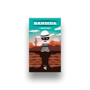 The game Bandida by Helvetiq features a visually striking design with a cartoon-style depiction of a bandit wearing a striped prison uniform and a wide-brimmed hat. The background showcases a desert landscape with cacti and rocky formations. The title 'BANDIDA' is prominently displayed at the top, along with the word 'WANTED'. This engaging and fun game invites players to immerse themselves in a thrilling chase.
