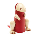 Wooden DIY Tyrannosaurus kit by Plan Toys. The kit features a red body with rounded wooden limbs and a friendly face, promoting creativity and imaginative play for children.