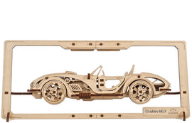 UGears 2.5D Roadster MK3 DIY kit showcases an intricately designed wooden model of a classic roadster. The kit features detailed parts including wheels and a chassis, perfect for hands-on assembly. Ideal for car enthusiasts and hobbyists, this mechanical puzzle enhances both creativity and fine motor skills.