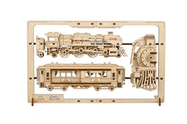 UGears 2.5D Steam Express DIY kit features intricately designed wooden pieces representing a classic steam locomotive and a passenger car. Ideal for model enthusiasts, this engaging project combines creativity and engineering, allowing you to build a stunning display piece.