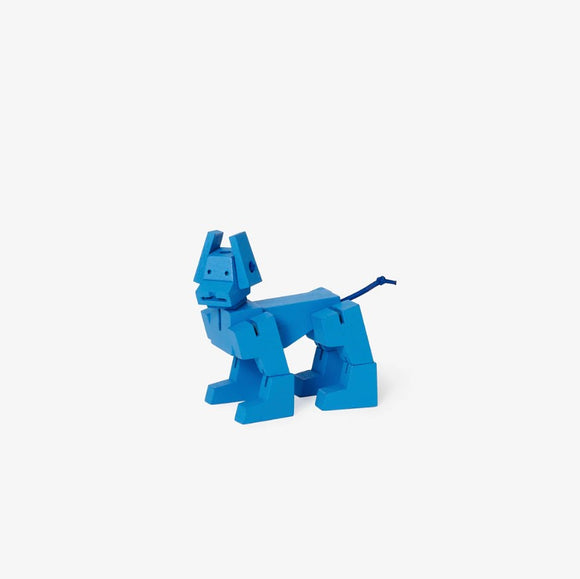 Cubebot Milo Micro in vibrant blue color, designed as a mechanical puzzle. This robot dog features movable limbs and a playful expression, perfect for interactive fun. Ideal for cat lovers and puzzle enthusiasts alike.