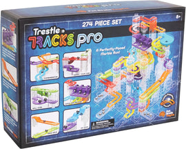 The Trestle Tracks Pro is a colorful marble run DIY kit with 274 pieces. Its vibrant parts include twists, turns, and various mechanisms like a combinator and a ski jump. Ideal for ages 8 and up, it encourages creativity and STEM learning through building and experimentation.