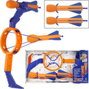 The Mighty Strike game by Funwares features a power-grip bow with a bullseye sight and comes with two soft-tip arrows and spare bungee bands. Ideal for indoor and outdoor play, this colorful set promotes active fun and target practice for children aged 8 and above.