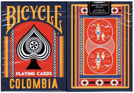 Bicycle Colombia Playing Cards, featuring a vibrant and colorful design with a spade symbol and traditional Colombian artwork. The cards come in a beautifully illustrated pack that showcases rich cultural elements, perfect for card games and collectors alike.