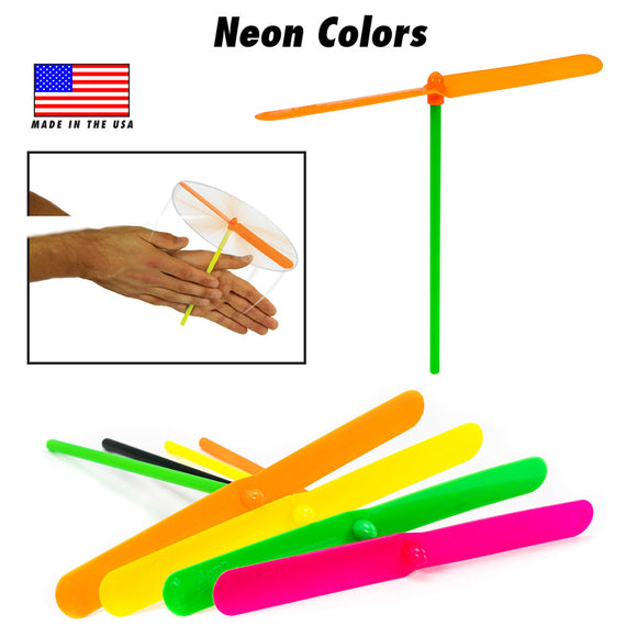 Aero-Props Flying Propellar by Aero Motion Inc. featuring colorful neon options like green, yellow, pink, and orange. Showcases a hand demonstrating the product's use for flying fun.