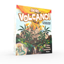 A colorful board game box titled 'Oh No, Volcano!' created by Buffalo Games. The design features an erupting volcano in the background with palm trees, explorers, and various treasures. It promotes a fun and adventurous gameplay experience for 2-4 players aged 8 and up.