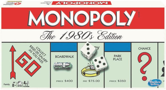 Monopoly Classic Edition board game by Hasbro featuring the iconic board layout, dice, and game pieces including Boardwalk and Park Place. Designed for 2-8 players ages 8 and up, this game offers classic family fun with strategic play and economic challenges.