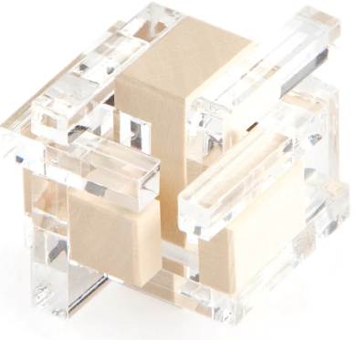 The Conclusion puzzle by Cubic Dissection is an intriguing mechanical puzzle featuring a combination of clear acrylic and natural wood pieces. The design showcases an interlocking structure that challenges spatial reasoning and dexterity. Perfect for puzzle enthusiasts, it offers a rewarding challenge as the pieces fit together in a unique arrangement.
