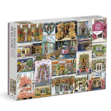 The London in Bloom jigsaw puzzle by Galison features a vibrant collage of floral shopfronts found throughout London. This 1000-piece puzzle showcases the charm and beauty of blooming storefronts, inviting puzzlers to assemble a picturesque scene filled with colorful flowers and unique architecture.