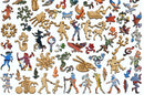 A vibrant assortment of intricate jigsaw puzzle pieces from the Matisse's Studio puzzle by Liberty Puzzles. The pieces showcase colorful designs and playful shapes, including human figures, abstract forms, and intricate patterns, creating a dynamic collage that highlights the artistic style reminiscent of Matisse.