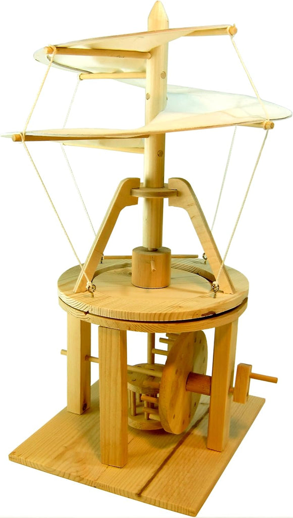 The Mini - The Aerial Screw by Pathfinders is a beautifully crafted wooden mechanical puzzle. It features a multi-tiered design with two circular sails and intricate wooden gears that showcase engineering and creativity. Ideal for enthusiasts and builders, this elegant piece functions as a kinetic sculpture, offering both entertainment and educational value.