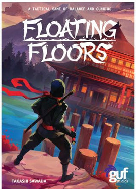 Floating Floors is an engaging tactical game featuring a ninja character standing near a serene body of water, surrounded by traditional Japanese architecture. The vibrant artwork illustrates a balance of strategy and cunning as players navigate the floating platforms.