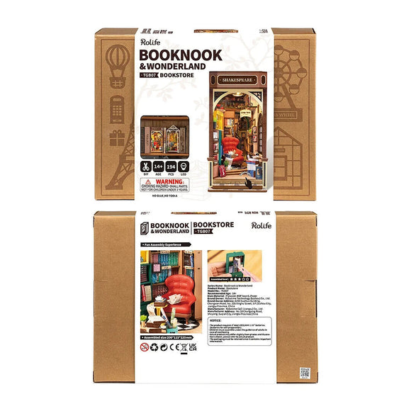 The Robotime Bookstore DIY Book Nook kit features a beautifully designed miniature bookstore scene with intricate details. The kit includes 194 pieces, showcasing a cozy red armchair, bookshelves filled with colorful books, and charming decorative items. Perfect for ages 14 and up, it offers a rewarding DIY experience. Ideal for display or as a gift for book lovers.