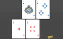 A set of Bicycle Little Atlantis Day Playing Cards featuring a blue Ace of Spades with intricate design, an 8 of Spades adorned with fish patterns, and red Aces and a 4 of Hearts. The cards are displayed on a dark background, highlighting their unique artwork and detail.