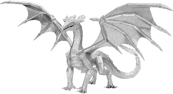 The Steel Dragon DIY kit by Fascinations features an intricately designed metallic dragon model with large, detailed wings and a fierce expression. This 3D build kit showcases fine craftsmanship and is perfect for enthusiasts who enjoy assembling complex models.
