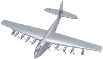 The Spruce Goose DIY kit by Fascinations showcases a detailed model of the iconic large airplane. The model features a sleek silver finish and depicts the eight engines and wide wingspan, ideal for aviation enthusiasts and hobbyists looking to create a stunning display piece.