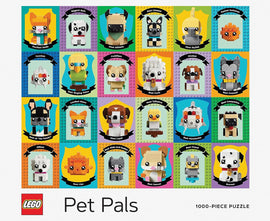 A colorful 1000-piece jigsaw puzzle featuring various LEGO Pet Pals characters, each depicted with unique traits and playful expressions. Includes outlines for awards such as 'Most Athletic,' 'Best Listener,' and 'Funniest,' among others.
