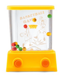 Watergame by One for Fun features a fun basketball-themed handheld game. Two players can press buttons to launch colorful balls towards the basketball hoop, providing an engaging and interactive experience. The toy is visually appealing with its bright yellow frame and clear design, making it perfect for both kids and adults.