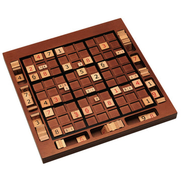Wooden Sudoku game from Wood Expressions. The game features a beautifully crafted wooden board with a grid layout and removable wooden number tiles. Ideal for enhancing critical thinking and problem-solving skills, this elegant game is perfect for family fun or solo challenges.