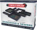 The Tenfold Dungeon: Dungeons & Sewers game from Gale Force 9 features modular terrain pieces designed for roleplaying games. The packaging showcases a set of intricate dungeon layouts in a dark color scheme, emphasizing easy setup and storage options. Suitable for ages 14 and up.