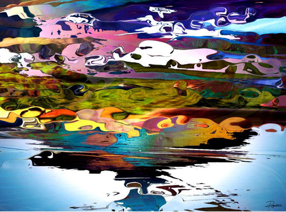 UN DÉGRADÉ DES PLUS COSMIQUE jigsaw puzzle by JAcarou Puzzles featuring an abstract, colorful design with swirling patterns and reflections, perfect for puzzle enthusiasts.