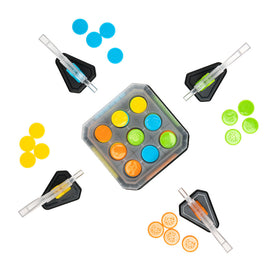 Flyfecta by Fat Brain is an engaging game featuring a colorful grid with multi-colored tokens. The game includes a clear storage case and multiple game pieces, enhancing play and organization. Ideal for improving strategic thinking and fine motor skills, it's suitable for children and families.