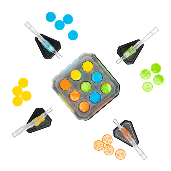 Flyfecta by Fat Brain is an engaging game featuring a colorful grid with multi-colored tokens. The game includes a clear storage case and multiple game pieces, enhancing play and organization. Ideal for improving strategic thinking and fine motor skills, it's suitable for children and families.