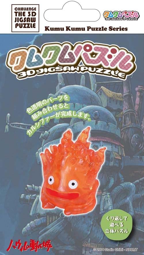 Calcifer 3D Puzzle by Megahouse depicting a vibrant orange character from Studio Ghibli. The puzzle pieces interlock to form a detailed, playful design, perfect for fans and puzzle enthusiasts. Ideal for display or imaginative play.