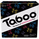 Taboo (2023) board game by Hasbro, featuring a colorful, playful box design with hand and face illustrations. The title 'Taboo' prominently displayed, promising unspeakable fun for players aged 13 and up, suitable for 4 or more players.