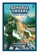Cover of the game 'General Orders' by Osprey Publishing. The illustration depicts a World War II officer using binoculars to survey a mountainous landscape with towns, reflecting a strategic military theme.