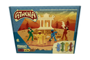 Athena is a mechanical puzzle that presents an Olympian obstacle course for the brain. The product features colorful characters engaged in various activities, such as digging and observing, set against a vibrant outdoor landscape with a backdrop of ancient ruins. The box includes images of the game pieces, emphasizing its fun and engaging theme. Suitable for ages 8-88 and designed for single players, the puzzle promises 50 logic challenges that stimulate critical thinking and problem-solving skills.