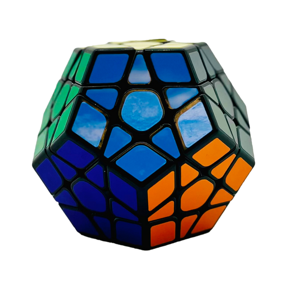 The Novalinx by Project Genius is a colorful mechanical puzzle shaped like a dodecahedron. Its smooth, glossy surface features a mix of vibrant colors, including blue, green, orange, and black. The puzzle presents a challenging design with polygonal segments that rotate, making it a fun and engaging activity for puzzle enthusiasts of all ages.
