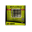 The Reflecttron mechanical puzzle by Project Genius is displayed in a vibrant green box featuring a sleek design. The puzzle has a grid layout of mirrored tiles, inviting users to twist and solve its challenges. The packaging includes the title 'Reflectron' and the logo 'INVERSE', along with a QR code for additional information.