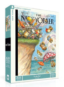 The New Yorker jigsaw puzzle titled 'To The Sea' featuring whimsical cartoon animals preparing for beach fun, with vibrant colors and intricate details. The illustrated cover showcases a variety of characters engaging in playful activities near the ocean, making it an entertaining and visually appealing puzzle with 1000 pieces.