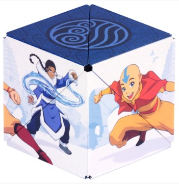The Shashibo Avatar Water is a colorful, 3D fidget toy featuring characters from the Avatar series, depicted on its sides in action poses. The toy can transform into various shapes, enhancing sensory and tactile play. Ideal for stress relief and creativity, it makes a unique addition to any collection.