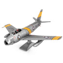 A detailed model of the F-86 Sabre aircraft from Fascinations. The kit features realistic coloring and design, showcasing the iconic jet's body and wings, with intricate components for assembly. Perfect for aviation enthusiasts and DIY lovers.