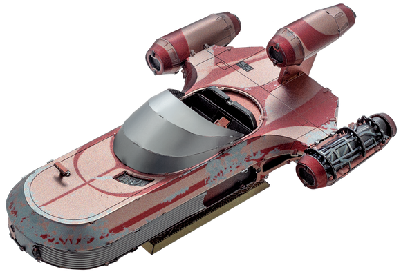 Metal Earth X-34 Landspeeder model from Fascinations. This detailed metal model features intricate laser-cut designs with a metallic finish and realistic detailing. Perfect for collectors and hobbyists.
