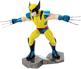 A beautifully detailed Metal Earth DIY kit featuring Wolverine from Marvel. The model showcases Wolverine in his iconic yellow and blue costume, with extended claws and a dynamic pose on a rocky base. Perfect for collectors and Marvel fans, this metal model combines artistry and engineering for hours of enjoyable assembly.
