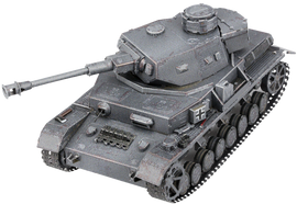 A detailed DIY kit of the Premium S: Panzer IV by Fascinations. This metal model features intricate parts and realistic design, perfect for hobbyists and military enthusiasts.