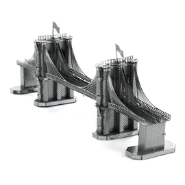 A detailed metal model of the Brooklyn Bridge, showcasing intricate designs and textures of the bridge's towers and suspension cables. The model is complete with miniature flags atop the towers, reflecting the iconic structure's grandeur. Perfect for DIY enthusiasts who appreciate craftsmanship.