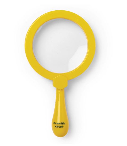 A bright yellow backyard magnifying glass with a comfortable handle, designed for outdoor exploration and investigation of natural elements. Ideal for young adventurers and nature enthusiasts.